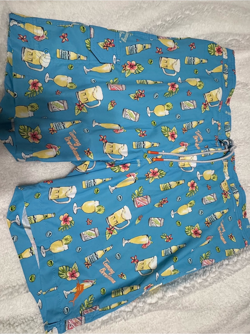 Men’s Blue Tropical Drink Print Swim Trunks